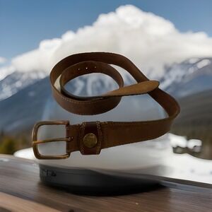 VTG Distressed Browning Belt Men SEE PIC Genuine Leather Brown Brass Logo Button